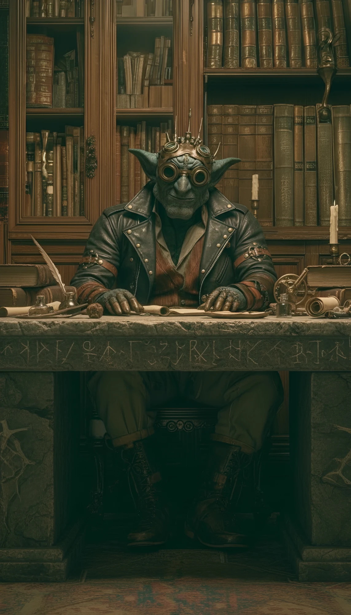 Vinnie the Archivist at his desk in the archive